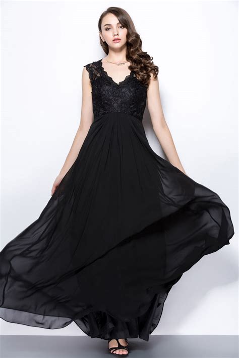 Robe longue en dentelle en Noir pour femme 